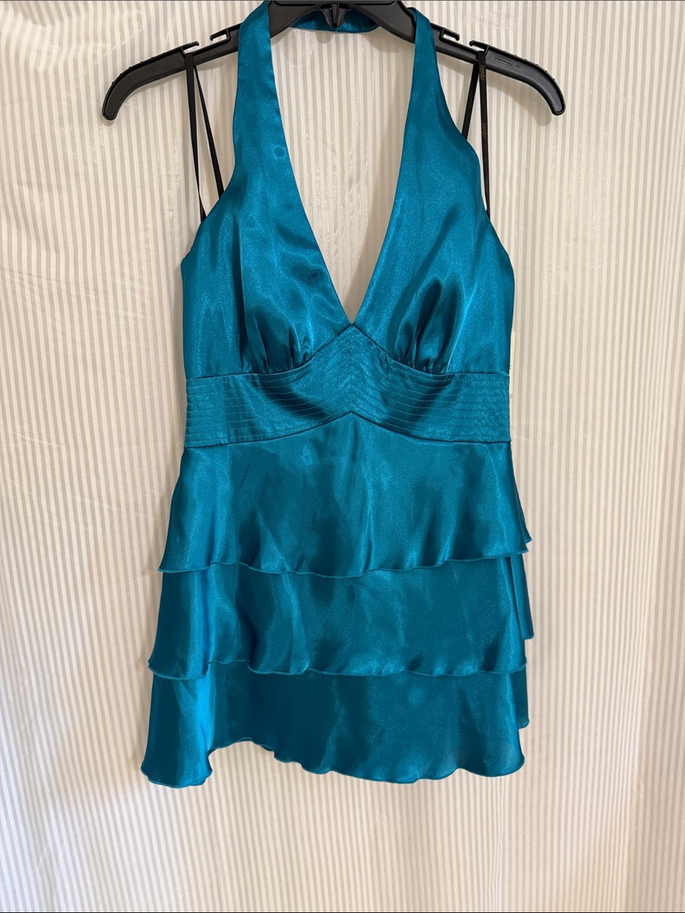 Teal Satin Halter Tiered shirt